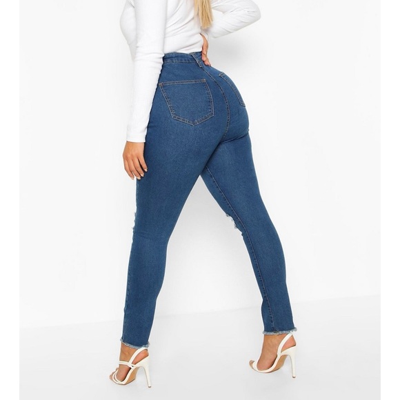 Denim Rip Knee & Frayed Hem Skinny Jeans - Picture 4 of 4